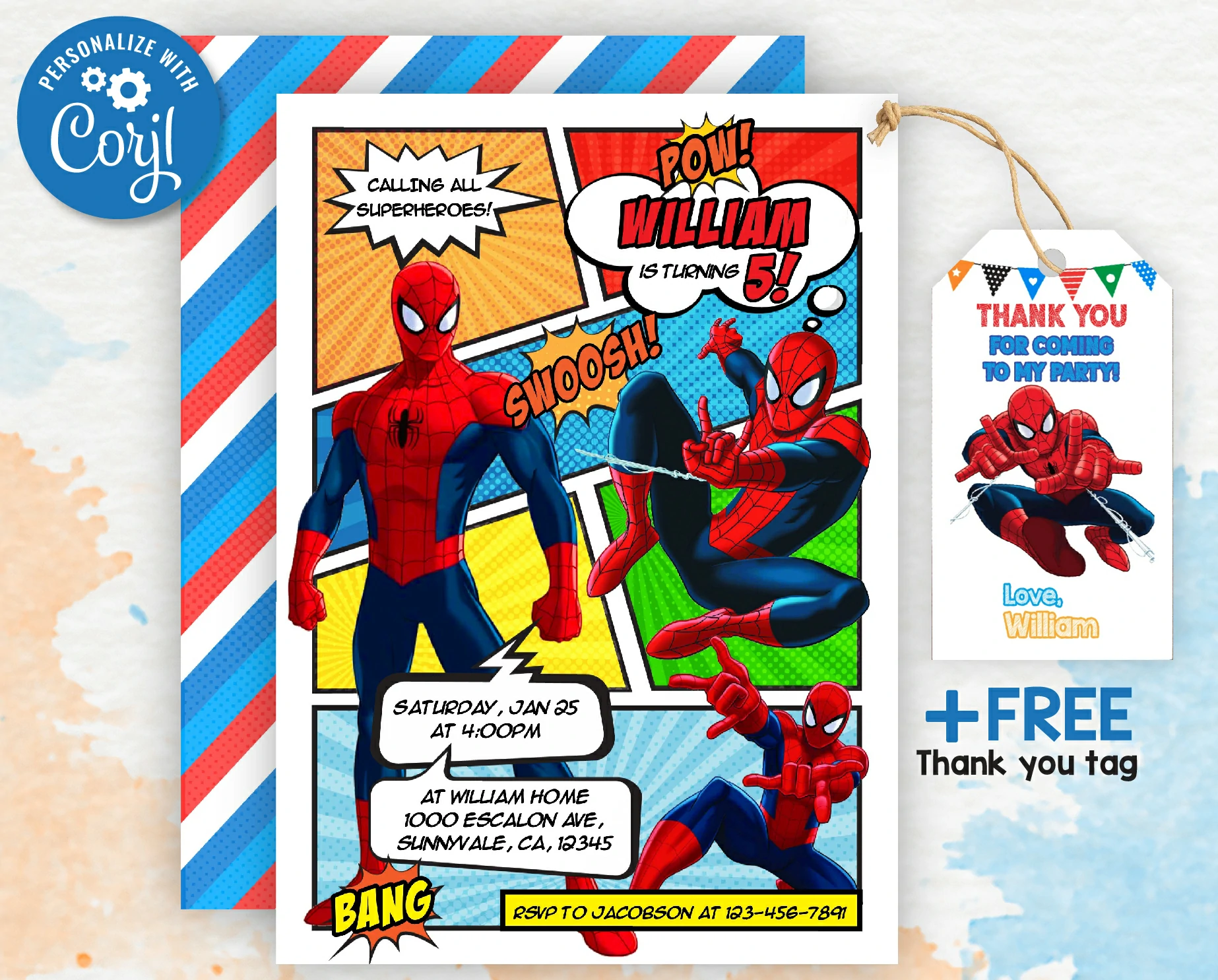 spiderman birthday party invitation | free thank you tag | editable |  printable | instant download - amazinginvite